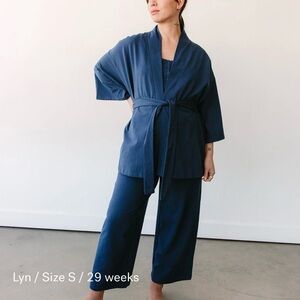Storq 3 piece lounge set - navy blue robe, top, pants